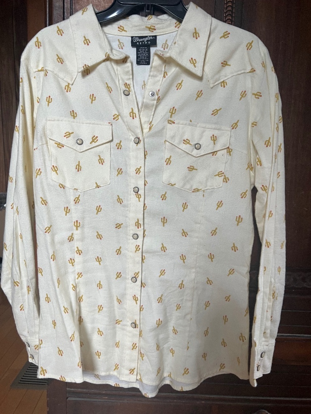 Wrangler Retro Cream Cactus Western Pearl Snap Shirt M